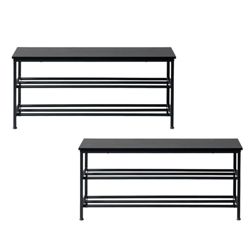 FetiNes 2er Set Schuhregal Metall mit 2 Ebenen und Sitzbank Schuhschrank Schuhbank für Wohnzimmer, Garderobe und Flur 100 * 30 * 45 cm von FetiNes