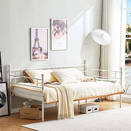 FetiNes Bettgestell aus Metall, Sofa aus Schmiedeeisen, Einzelbett, kein Lattenrost, für Matratzen mit 90 x 200 cm, Weiß von FetiNes
