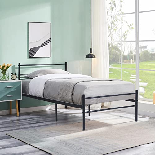 FetiNes Bettrahmen 90 X 190 cm, Bett Metall Einzelbett Metallbett Bettgestell Jugendbett mit Lattenrost füR Schlafzimmer - Schwarz von FetiNes