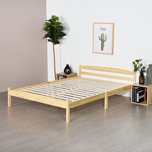 FetiNes Holzbett Doppelbett Kiefer Bettrahmen Massivholzbett Jugendbett Bettgestell mit Lattenrost, 140 x 190 cm, Naturholzfarbe von FetiNes