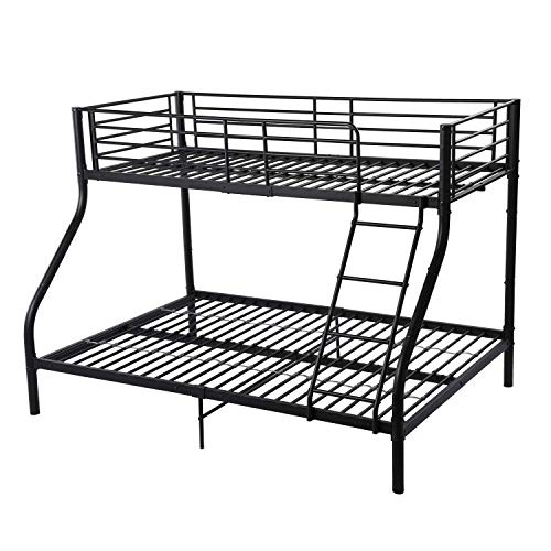 FetiNes Kinderbett Etagenbett Metall 140x200cm 90x200cm Stockbett Hochbett Metallbett Bettgestell Doppelstockbett Schlafzimmerbett Jugendbett mit Lattenrost, Schwarz von FetiNes