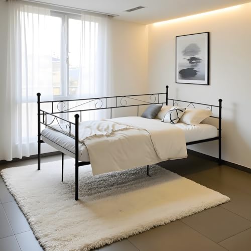 FetiNes Tagesbett Bettsofa Schlafsofa Einzelbett Metallbett Jugendbett Gästebett Bett Sofas Couches 90x190 Schwarz von FetiNes