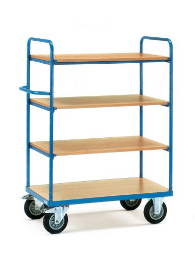 Fetra Transportgeräte mtpiec4p4 F 502 Wagen mit Tablett, 4 Einlegeböden, 269 mm, 669 mm, 1069 mm 1469 mm Böden, 85 kg Gewicht, 1200 mm x 800 mm Plattform von Fetra