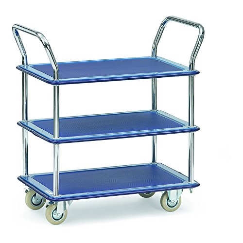 Fetra Ganzstahl-Tischwagen, 3 Ladeflächen, 740 x 480 mm, Traglast 120 kg, 1 Stück, blau, 3113 von Fetra