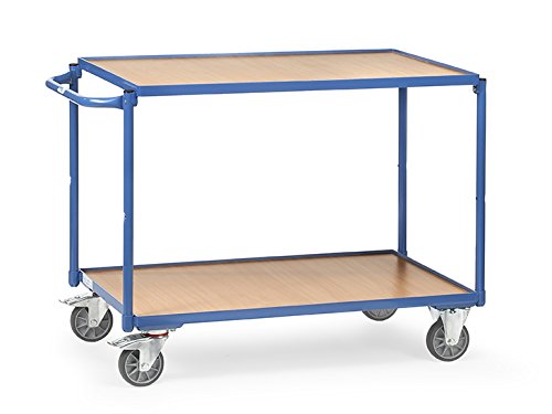 Fetra - Tischwagen 1000 x 600 mm mit 2 Lädeflächen aus Holzwerkstoffplatte - Stahlrohrkonstruktion blau pulverbeschichtet von Fetra