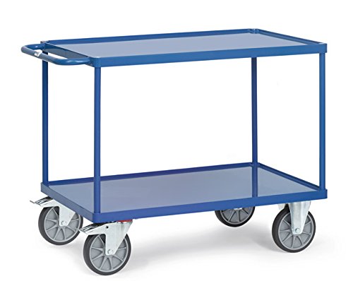 Fetra - Tischwagen 1200 x 800 mm mit 2 Ladeflächen aus Stahlblech-Wannen 10 mm - Stahlrohrkonstruktion blau pulverbeschichtet von Fetra