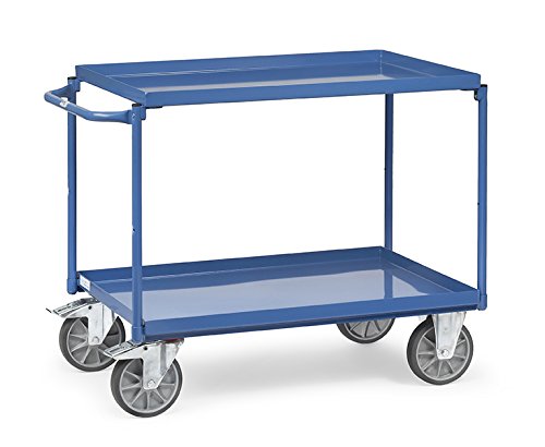 Fetra - Tischwagen 850 x 500 mm mit 2 Ladeflächen aus Stahlblech-Wannen 40 mm - Stahlrohrkonstruktion blau pulverbeschichtet von Fetra