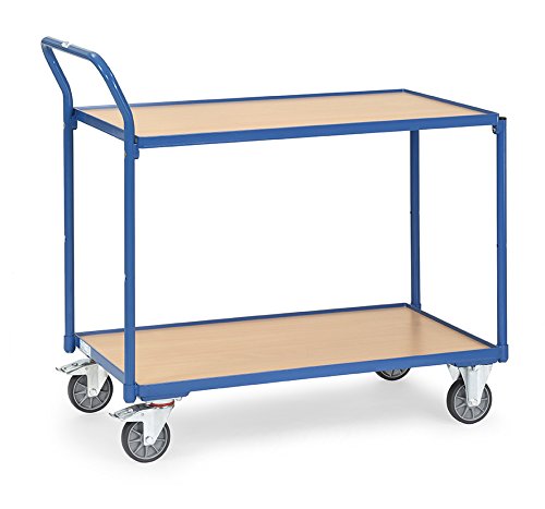 Fetra - Tischwagen 850 x 500 mm mit 2 Lädeflächen aus Holzwerkstoffplatten - Stahlrohrkonstruktion blau pulverbeschichtet von Fetra