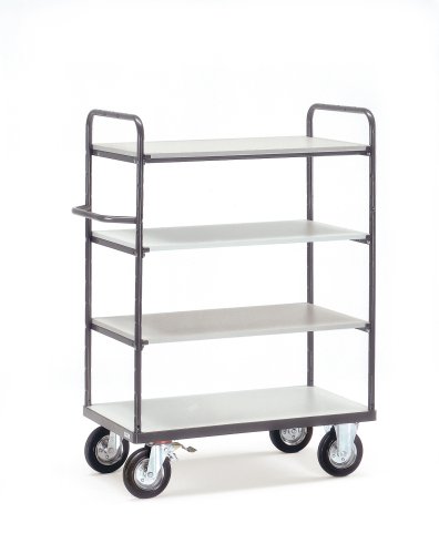 Fetra Transportgeräte mtsf201 F 501 Wagen mit Tablett ESD, 4 Böden, 600 kg Belastung, 200 mm Rollen Durchmesser, 276 mm, 676 mm, 1076 mm, Regal 1476 mm, 1000 mm x 600 mm Plattform, 1552 mm Höhe von Fetra