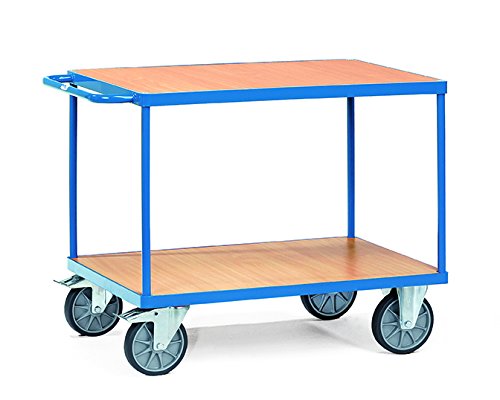 Fetra - Tischwagen 1000 x 700 mm mit 2 Lädeflächen aus Holzwerkstoffplatte - Stahlrohrkonstruktion blau pulverbeschichtet von Fetra