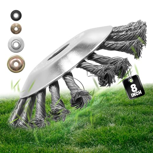 Drahtbürste Freischneider, Unkrautbürste Freischneider, Unkrautbürste für Rasentrimmer Freischneider Zubehör, Wildkrautbürste für Motorsense mit 25,4mm, mit 4 Stück Unkrautbürsten Zubehör (8 Zoll) von Fettwal