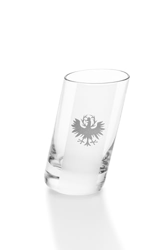 Schiefes Schnapsstamperl mit Tiroler Adler Gravur – 2 cl – Originelles Schnapsglas aus Glas – Made in Austria – Lustiges Geschenk & Sammlerstück von Feucht Mode