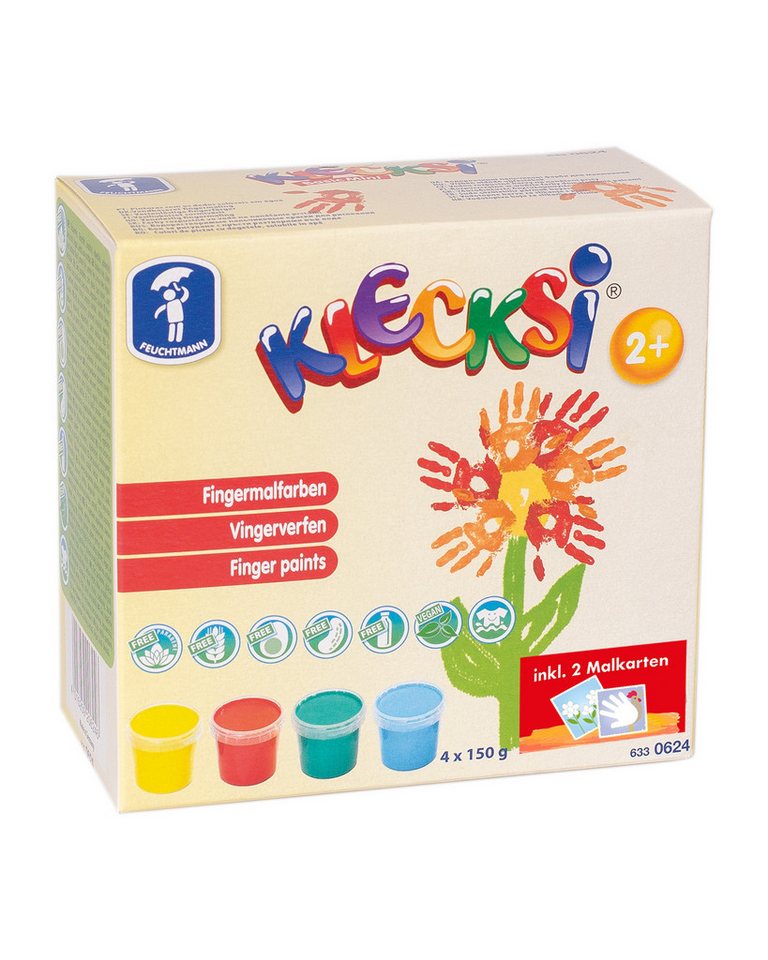 Feuchtmann Fingerfarbe KLECKSi Basic Mini+, 4 x 150g hautfreundliche Fingermalfarbe für Kinder von Feuchtmann