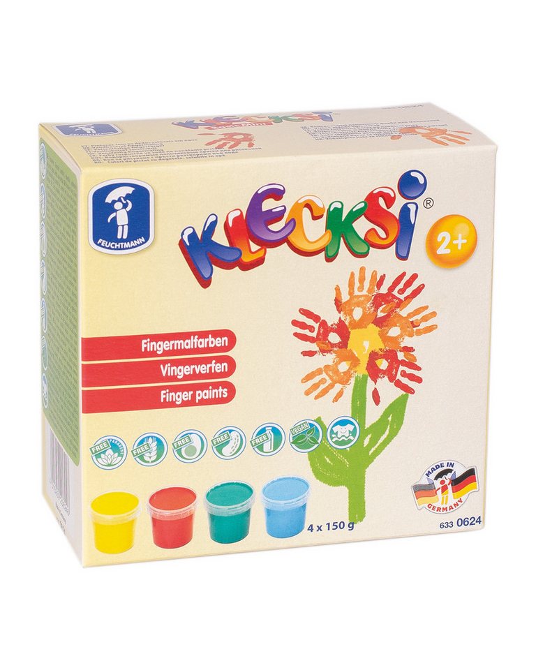 Feuchtmann Fingerfarbe KLECKSi Basic Mini, 4 x 150g hautfreundliche Fingermalfarbe für Kinder von Feuchtmann