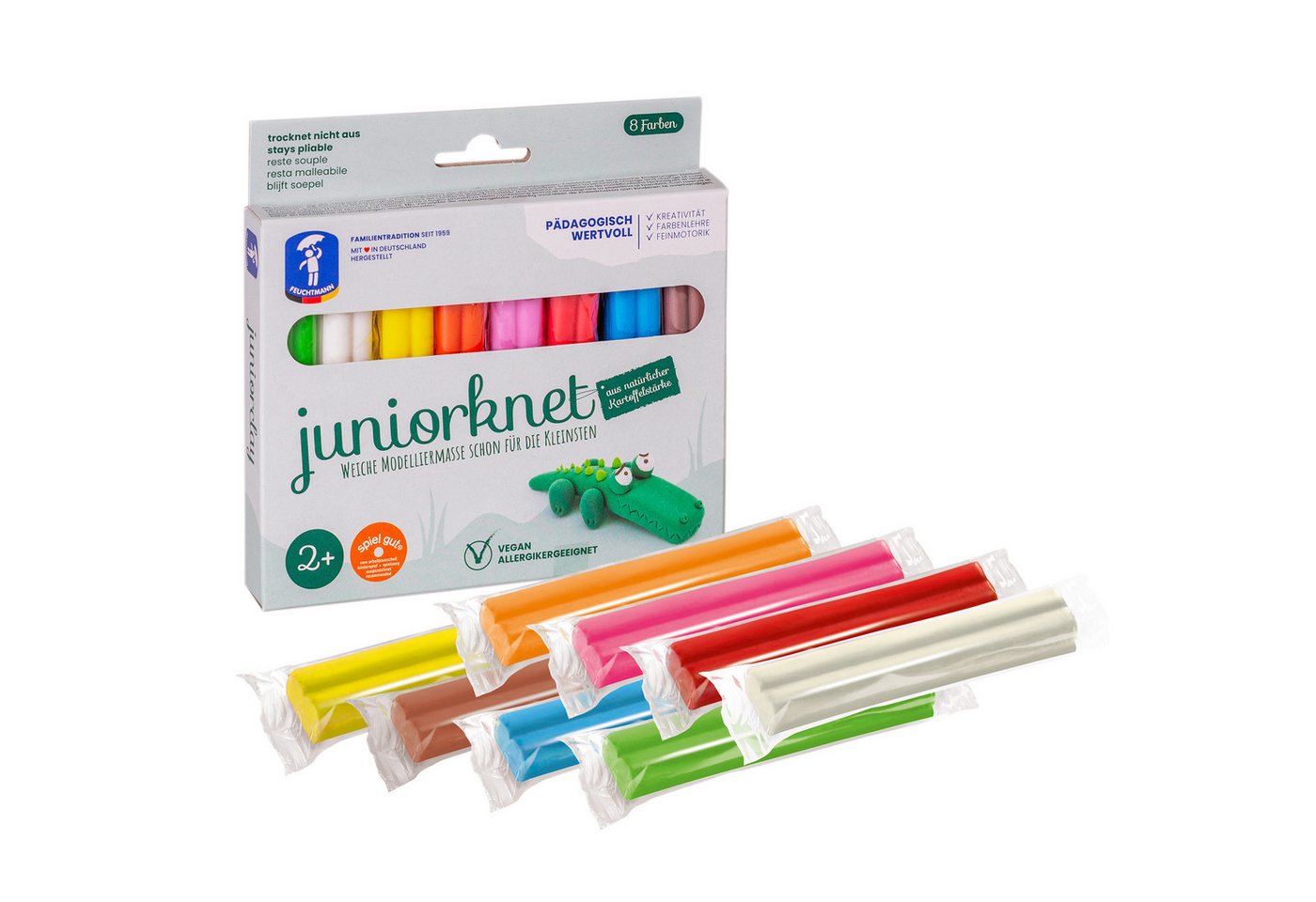 Feuchtmann Modelliermasse JUNiORKNET Basic (1-tlg), 8 x 33g vegane und glutenfreie Kinderknete nicht trocknend von Feuchtmann