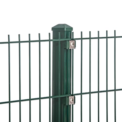 Doppelstabmattenzaun Set Moosgrün| 656 mit VA Klemmhalter 0,83m-1,83m Komplett Set inkl. Pfosten 27.5-163 cm von Feuer-Zaun