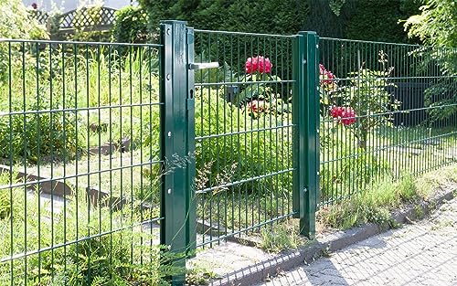 Doppelstabmattenzaun mit Tor | 656 Moosgrün | Pfosten mit Leiste | Gartentor Tor | Stabmattenzaun | 123 cm-12.5 von Feuer-Zaun