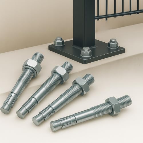 Schwerlastdübel Bolzenanker 4er Set Anker Dübel verzinkt M10x90mm Ankerbolzen Steilanker Stahlanker Set für Doppelstabmattenzaun befestigung von Feuer-Zaun