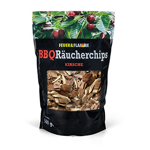 Feuer & Flamme BBQ Räucherchips Kirsche für tolles Raucharoma beim Grillen - 100% natürliches Smoker Holz | Ergiebige und sparsame Wood Smoke Chips für Stand- und Kugel-Grill sowie Smoker | 500g von Feuer & Flamme