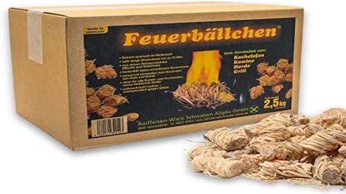 Feuerbällchen, Grillanzünder, Kaminanzünder, Anzündhilfe (Ökologische Anzündwolle aus Naturprodukten, zum Anzünden der Grillkohle, Lagerfeuers oder Kamins) 2,5 kg Schachtel von Feuerbällchen