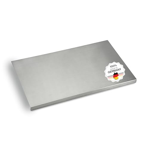 Arbeitsplatte Knetbrett Edelstahl [50x30 cm] - Für Kneten, Schneiden & Backen - Küchenplatte mit Anschlagkante - Auch als Nudelbrett, Backbrett, Teigbrett - Schneidebrett Platte Küche von Feuerfest 123 GmbH