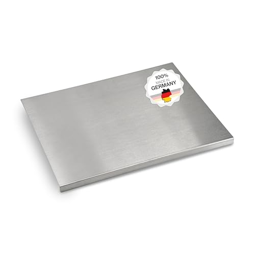 Arbeitsplatte Knetbrett Edelstahl [50x40 cm] - Für Kneten, Schneiden & Backen - Küchenplatte mit Anschlagkante - Auch als Nudelbrett, Backbrett, Teigbrett - Schneidebrett Platte Küche von Feuerfest 123 GmbH