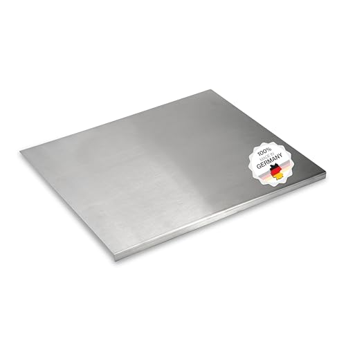 Arbeitsplatte Knetbrett Edelstahl [60x50 cm] - Für Kneten, Schneiden & Backen - Küchenplatte mit Anschlagkante - Auch als Nudelbrett, Backbrett, Teigbrett - Schneidebrett Platte Küche von Feuerfest 123 GmbH
