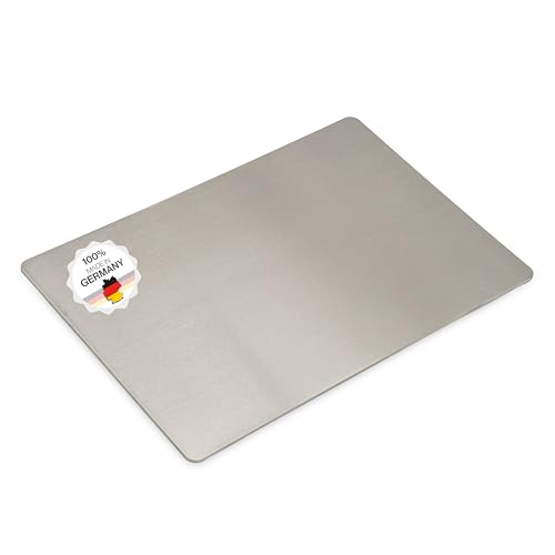 Edelstahl Schneidebrett - Für Fleisch, Fisch & Gemüse - Hygienisches Schneidbrett Metall - Stahl Brettchen Küche Plastikfrei - Küchenbrett (Ohne Griff, 24x16 cm) von Feuerfest 123 GmbH