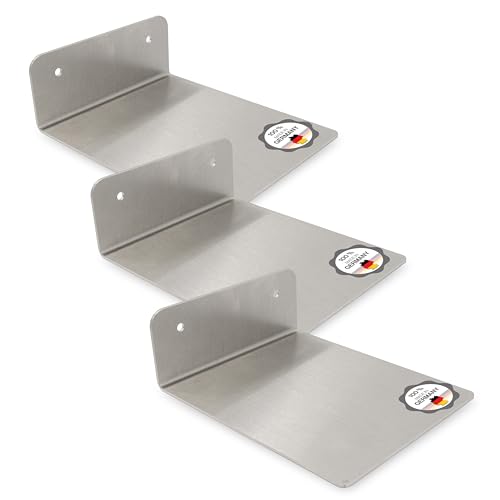 Feuerfest 123 Bücherregal 3er-Set I 12x15cm I Stilvolle Regale aus 100% rostfreiem Edelstahl I Schwebendes Bücher-Regal für Wandmontage I Hochwertiges Metall-Regal aus präziser Handarbeit von Feuerfest 123 GmbH