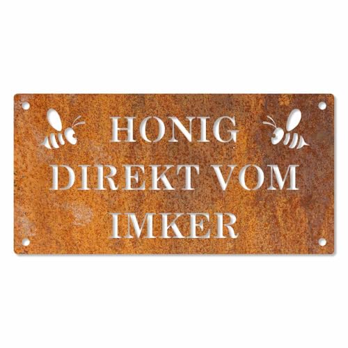 Feuerfest 123 Deko-Schild Honig direkt vom Imker I 40x20 cm I Stilvolles Gartenschild zum Aufhängen I Hochwertige Edelrost-Gartendeko aus Cortenstahl I Garten-Schild aus präziser Handarbeit Feuerfest 123 Deko-Schild Honig direkt vom Imker I 40x20 cm I Stilvolles Gartenschild zum Aufhängen I Hochwertige Edelrost-Gartendeko aus Cortenstahl I Garten-Schild aus präziser Handarbeit von Feuerfest 123 GmbH