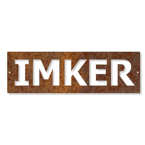 Feuerfest 123 Deko-Schild Imker I 12,5x40 cm I Stilvolles Gartenschild zum Aufhängen I Hochwertige Edelrost-Gartendeko aus Cortenstahl I Robustes Garten-Schild aus präziser Handarbeit von Feuerfest 123 GmbH