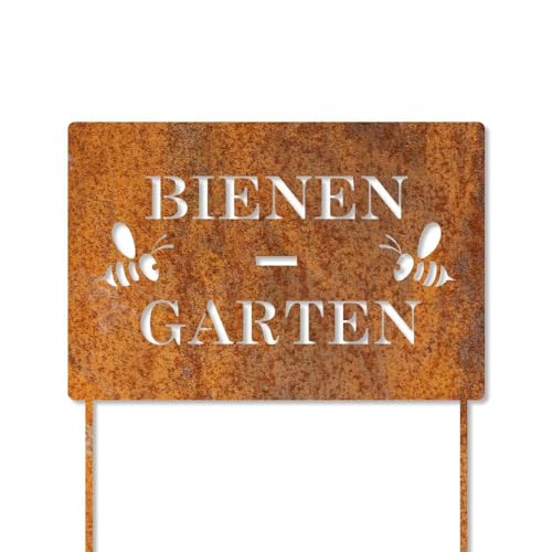 Feuerfest 123 - Edelrost Schild Bienen-Garten 30x20 cm, Gartenschild aus Cortenstahl, Rostige Gartendeko in Handarbeit gefertigt, unempfindlicher & langlebiger Deko-Rost, Made in Germany von Feuerfest 123 GmbH