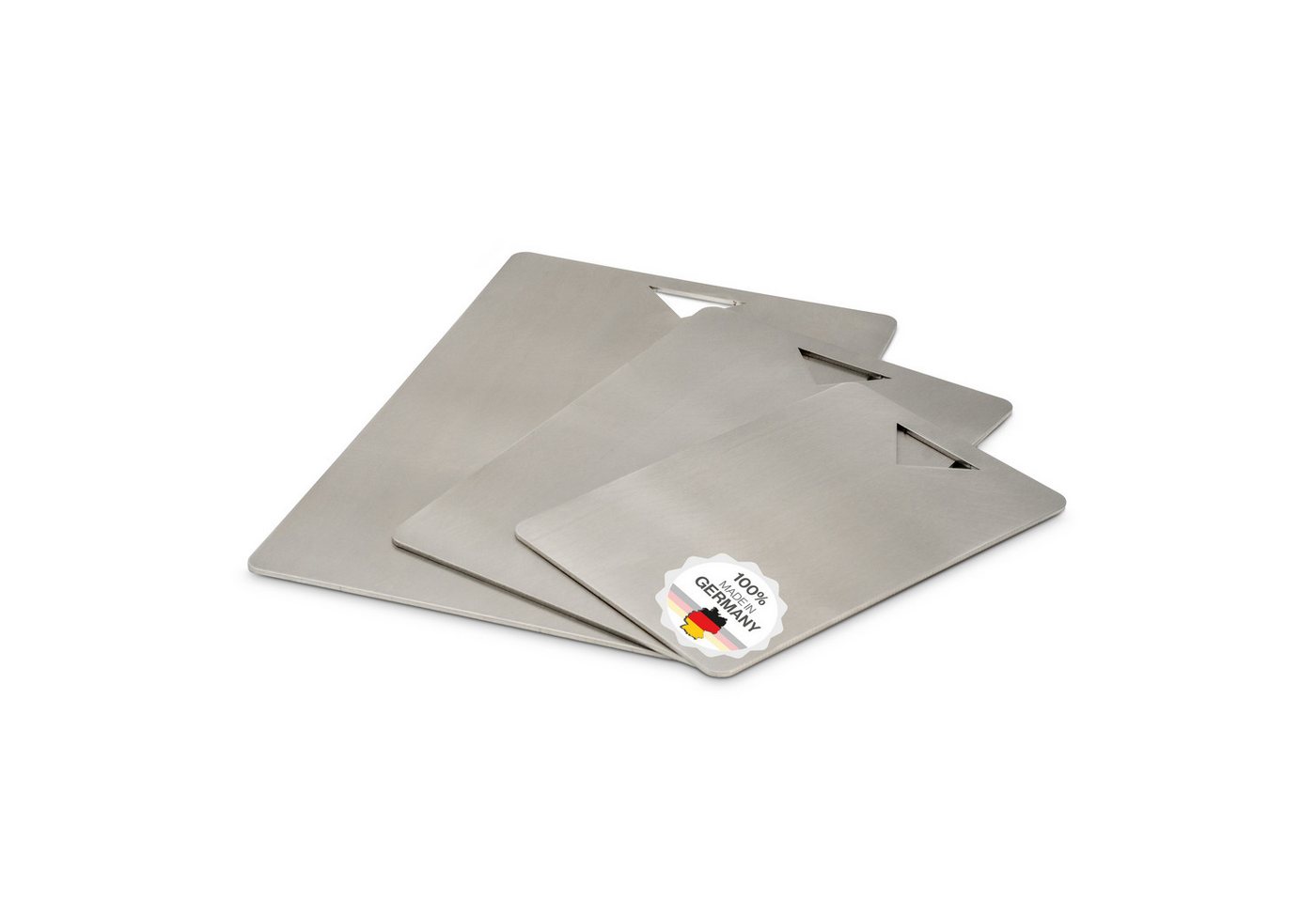 Feuerfest 123 GmbH Schneidebrett aus Edelstahl 3er Set - Hygienisch, Plastikfrei, Spülmaschinengeeignet, Ideal geeignet für Fleisch, Fisch & Gemüse, auch als Knetbrett Feuerfest 123 GmbH Schneidebrett aus Edelstahl 3er Set - Hygienisch, Plastikfrei, Spülmaschinengeeignet, Ideal geeignet für Fleisch, Fisch & Gemüse, auch als Knetbrett von Feuerfest 123 GmbH