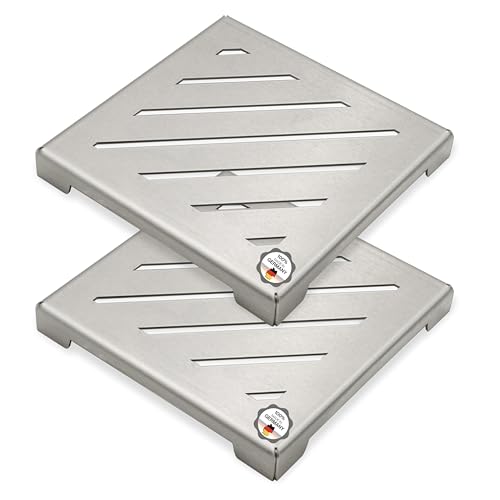 Topfuntersetzer Metall Edelstahl 2er Set - Für Küche, Töpfe & Pfannen als hitzebeständiges Abkühlgitter mit Füßen - Untersetzer mit Gitter - Topfunterlage in modernem Design feuerfest (Streifen) von Feuerfest 123 GmbH