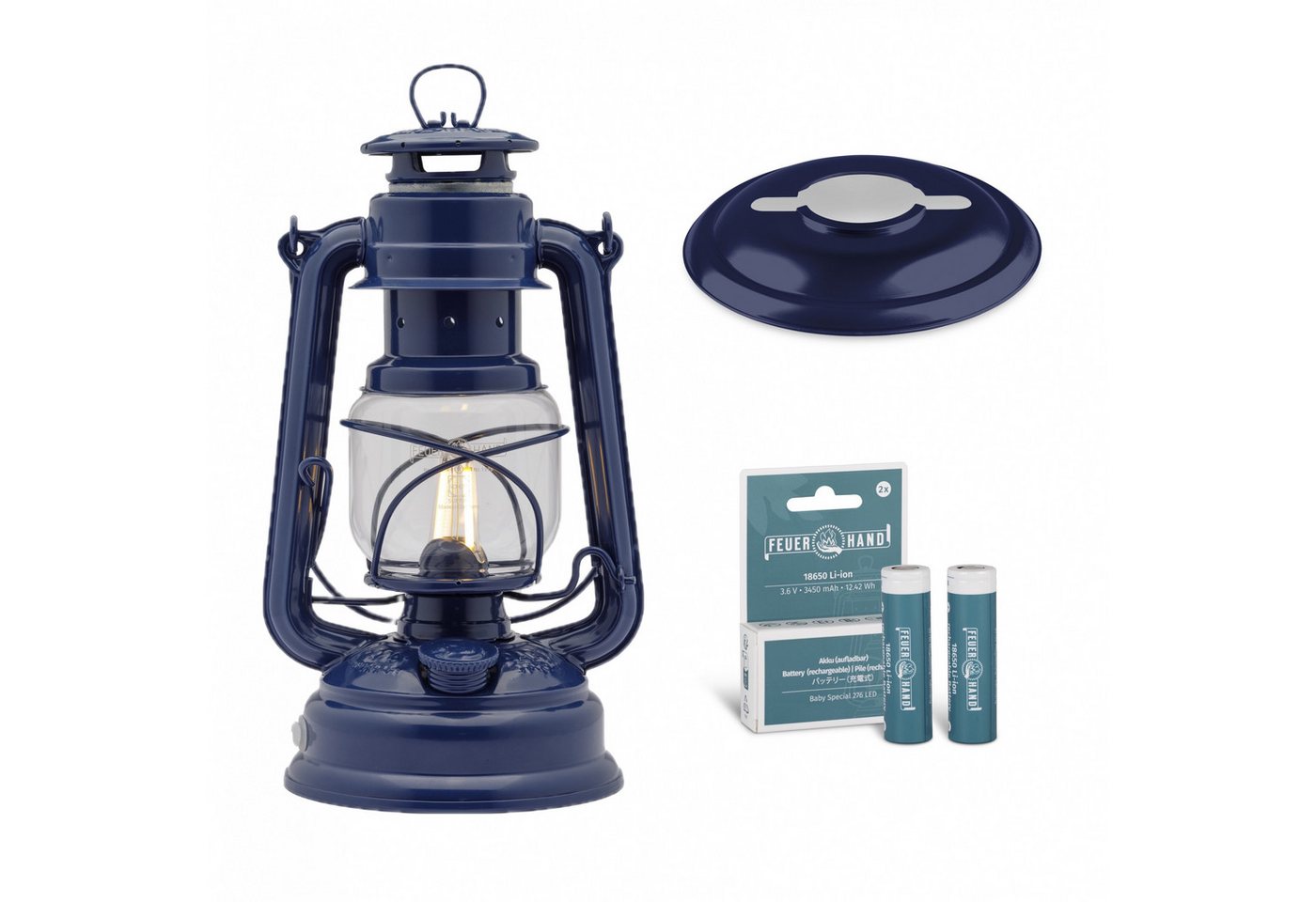 Feuerhand Gartenleuchte Feuerhand LED Laterne Baby Special 276 Cobalt Blue Set inkl. Akku und von Feuerhand