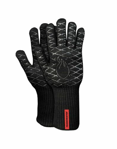 Grill-Handschuhe „Premium BBQ“ aus Aramid/Nomex, Schwarz/Rot, 2er-Set, Größe 10 von Feuermeister