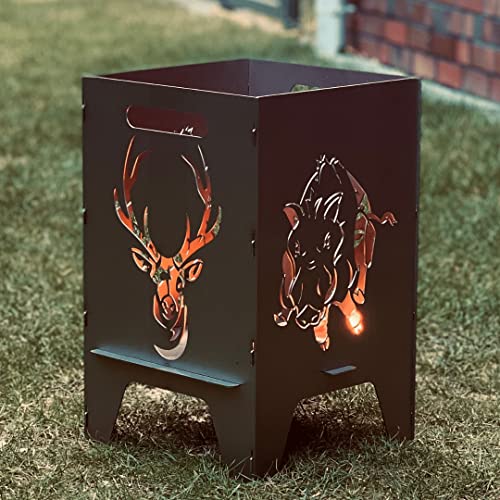 FEUERTONNEN BERTLING® Feuertonne (50cm) Mit Motiv (50cm Hirsch & Wildschwein) von Feuertonnen Bertling