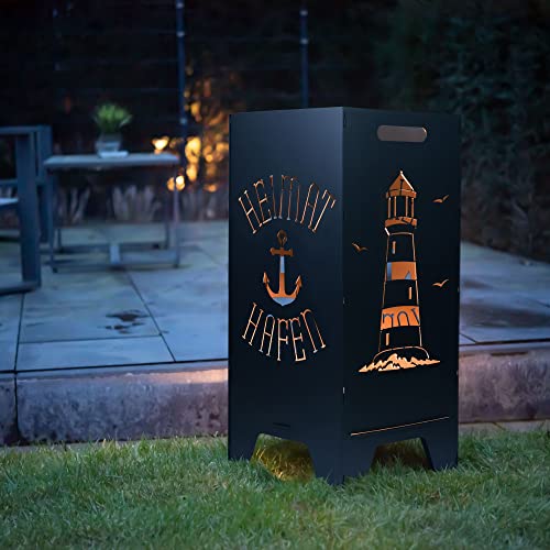 FEUERTONNEN BERTLING® Feuertonne Mit Maritim Motiv | Stabiles Stecksystem Mit Tragegriffen | Robust & Aus Hochwertigem Stahl | Für Eine Knisternde Gemütlichkeit In Deinem Garten (78cm Heimathafen) von Feuertonnen Bertling