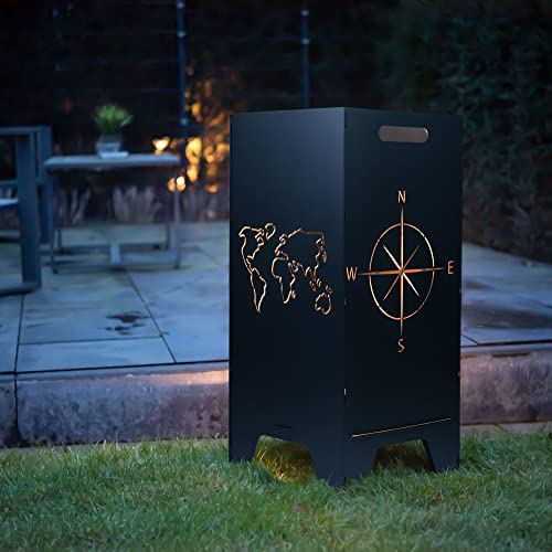 FEUERTONNEN BERTLING® Feuertonne Mit Maritim Motiv | Stabiles Stecksystem Mit Tragegriffen | Robust & Aus Hochwertigem Stahl | Für Eine Knisternde Gemütlichkeit In Deinem Garten (78cm Kompass&Welt) von Feuertonnen Bertling