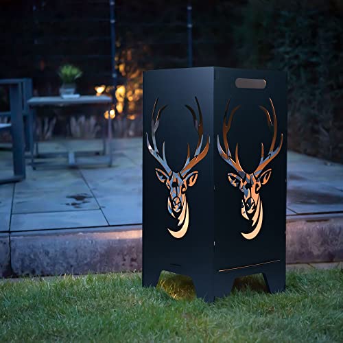 FEUERTONNEN BERTLING® Feuertonne Mit Natur Motiv | Stabiles Stecksystem Mit Tragegriffen | Besonders Robust & Aus Hochwertigem Stahl | Für Eine Knisternde Gemütlichkeit In Deinem Garten (78cm Hirsch) von Feuertonnen Bertling