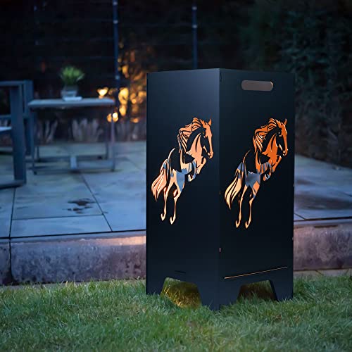 FEUERTONNEN BERTLING® Feuertonne Mit Natur Motiv | Stabiles Stecksystem Mit Tragegriffen | Besonders Robust & Aus Hochwertigem Stahl | Für Eine Knisternde Gemütlichkeit In Deinem Garten (78cm Pferd) von Feuertonnen Bertling