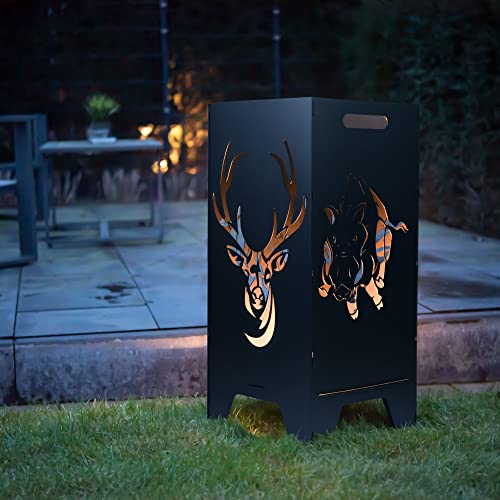 FEUERTONNEN BERTLING® Feuertonne Mit Natur Motiv |Stabiles Stecksystem Mit Tragegriffen |Robust & Aus Hochwertigem Stahl |Für Eine Knisternde Gemütlichkeit In Deinem Garten (78cm Hirsch & Wildschwein) von Feuertonnen Bertling