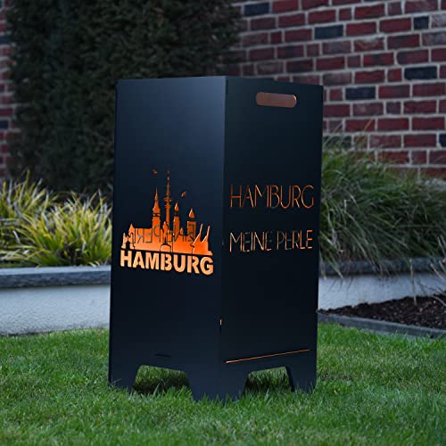 FEUERTONNEN BERTLING® Feuertonne Mit Stadtmotiv | Stabiles Stecksystem Mit Tragegriffen | Besonders Robust & Aus Hochwertigem Stahl | Für Eine Knisternde Gemütlichkeit In Deinem Garten (78cm Hamburg) von Feuertonnen Bertling