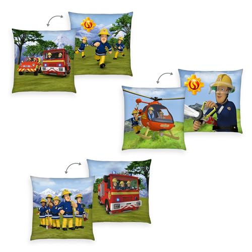 Herding Kissen, Feuerwehrmann Sam, 40 x 40 cm, 3er Set, Weiches Deko- und Kuschelkissen für Kinder, 100% Polyester von Herding