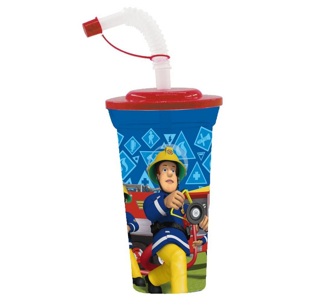 Feuerwehrmann Sam Kindergeschirr-Set Trink-Becher mit Strohhalm Feuerwehrmann Sam 500 ml Kunststoff Tasse, Kunststoff von Feuerwehrmann Sam