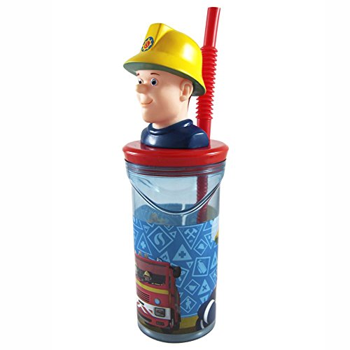 Feuerwehrmann Sam Maxi Trink-Becher 3D-Figur & Strohhalm 300 ml von p:os