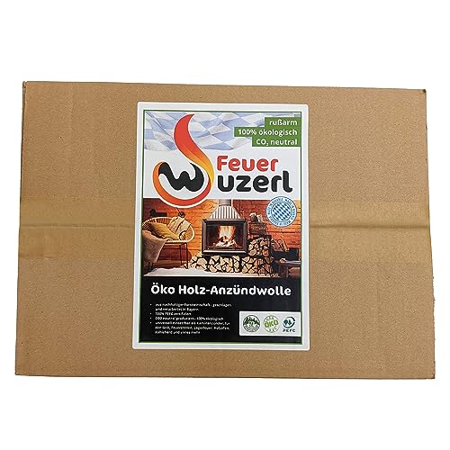 Feuerwuzerl® aus Bayern - Holzwolleanzünder, Kaminanzünder, Grillanzünder, Ofenanzünder - CO2 neutral produziert - 100% ökologisch - geschlagen und verarbeitet in Bayern (Gewicht: 2,5 kg-ca. 200 St.) von Feuerwuzerl