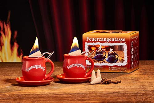 Feuerzangentasse 2er-Set, mit Rum (40ml) + ZimtZuckerHütchen (20er), Rot - für Feuerzangenbowle von Feuerzangentasse