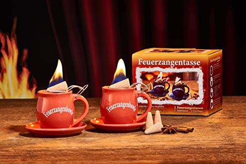 Feuerzangentasse 2er-Set, mit Rum (40ml) + ZimtZuckerHütchen (20er), Terracotta - für Feuerzangenbowle von Feuerzangentasse