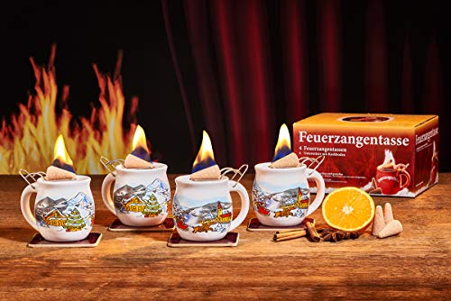 Feuerzangentasse 4er-Set, Weiß/Weihnachten - für Feuerzangenbowle von Feuerzangentasse